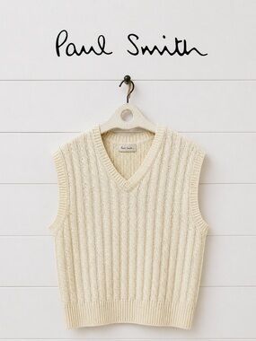 PAUL SMITH Cream Cable Knit Sweater Vest – Estimated L/XL unisex